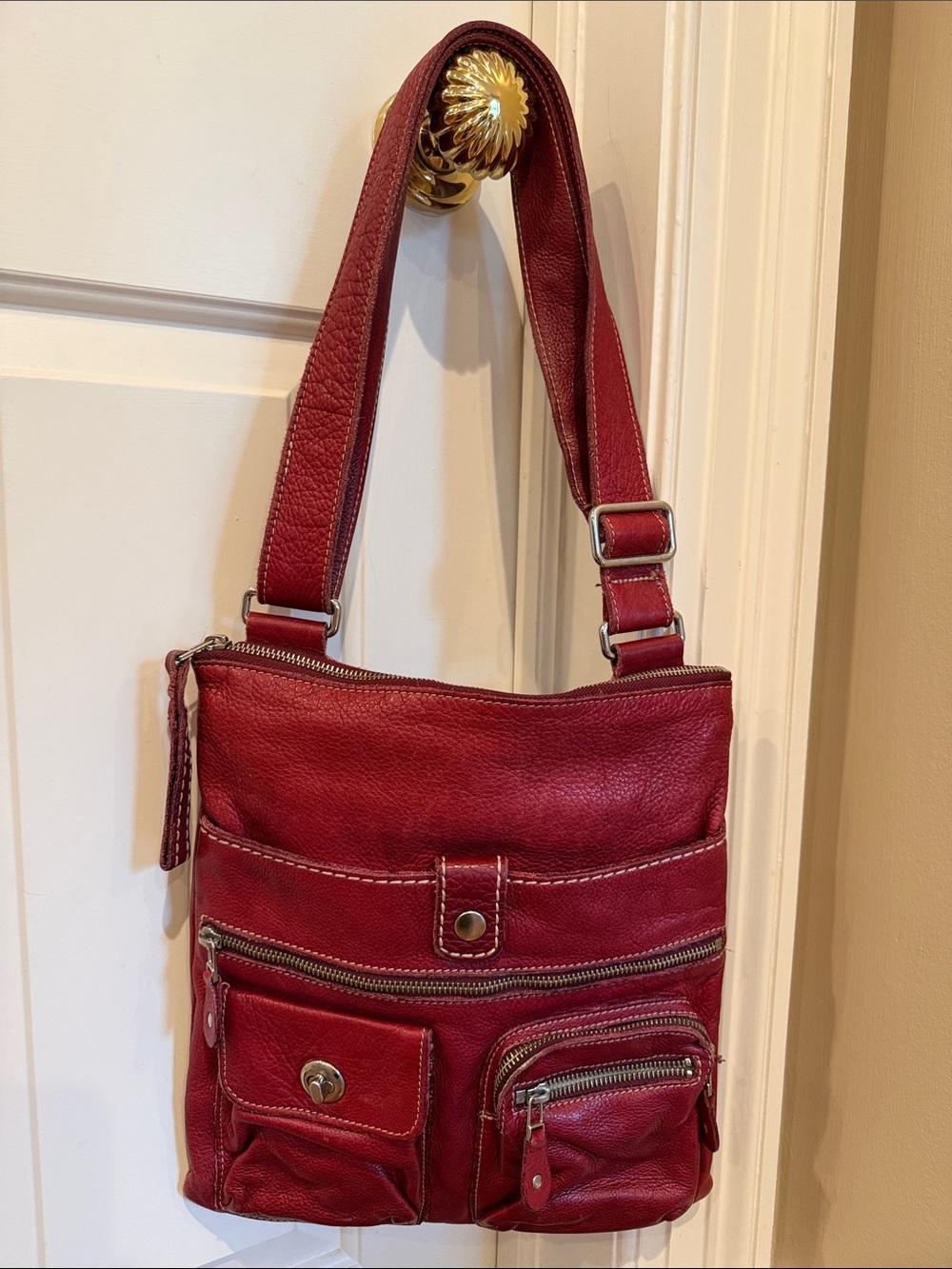 Roots Venetian Village tribe red leather shoulder convert 2 crossbody bag